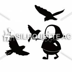 小人と鳥 シルエット イラストの無料ダウンロードサイト シルエットac