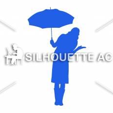 雨の日 女性 青 雨の日 女性のシルエットイラスト 青