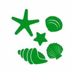 貝とヒトデ 緑 貝とヒトデのシルエットイラスト 緑